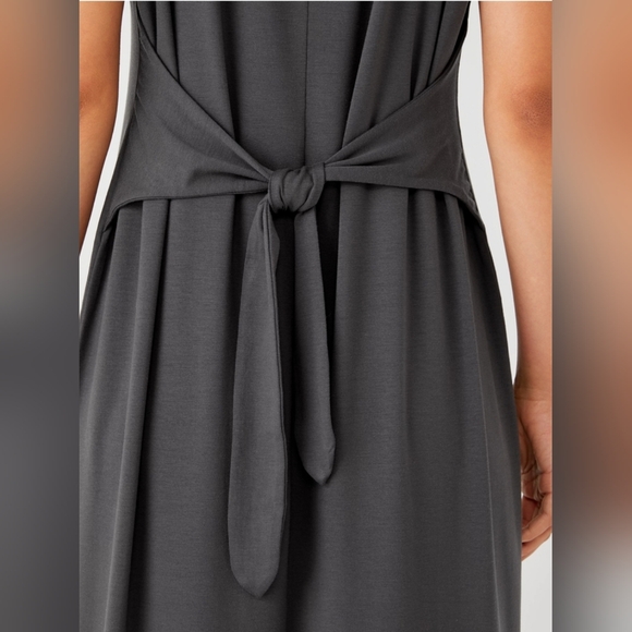 ❤️ EILEEN FISHER NAVY BLUE FINE JERSEY TIE WAIST MIDI DRESS, SMALL - Picture 11 of 12